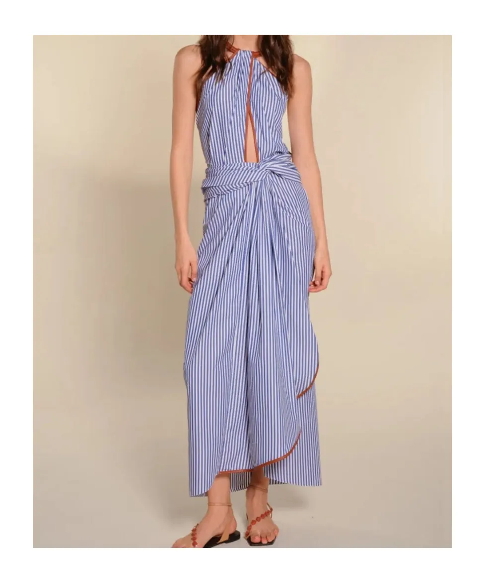 Centro Del Cielo Striped Halter-Neck Midi Dress