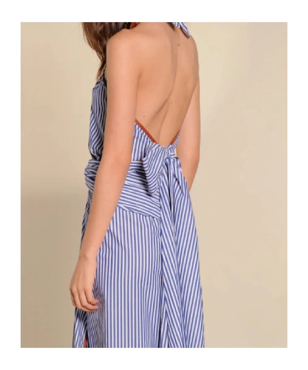 Centro Del Cielo Striped Halter-Neck Midi Dress