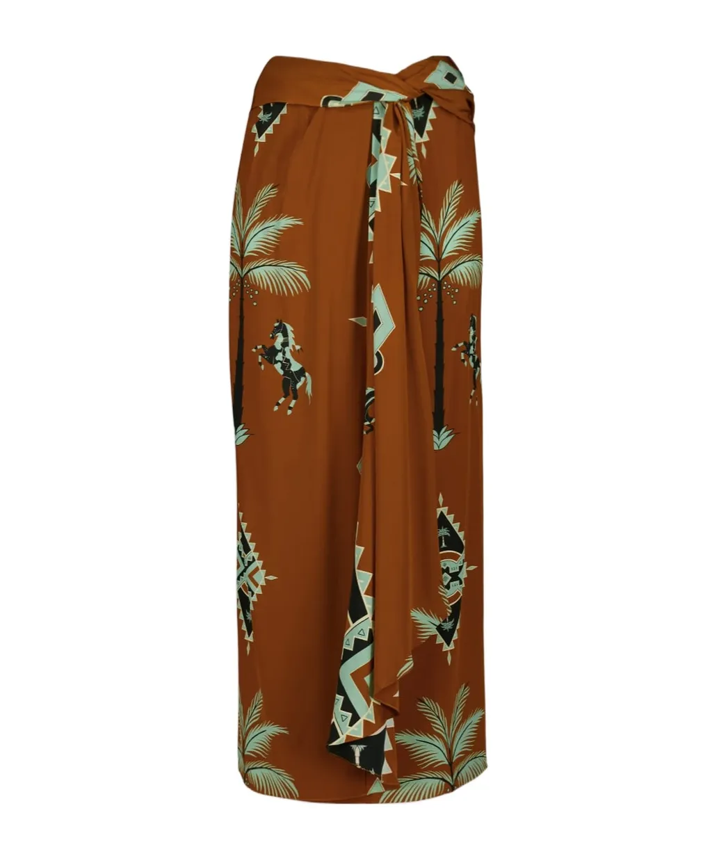 Wrap Horses Palms Print Midi Draped Skirt