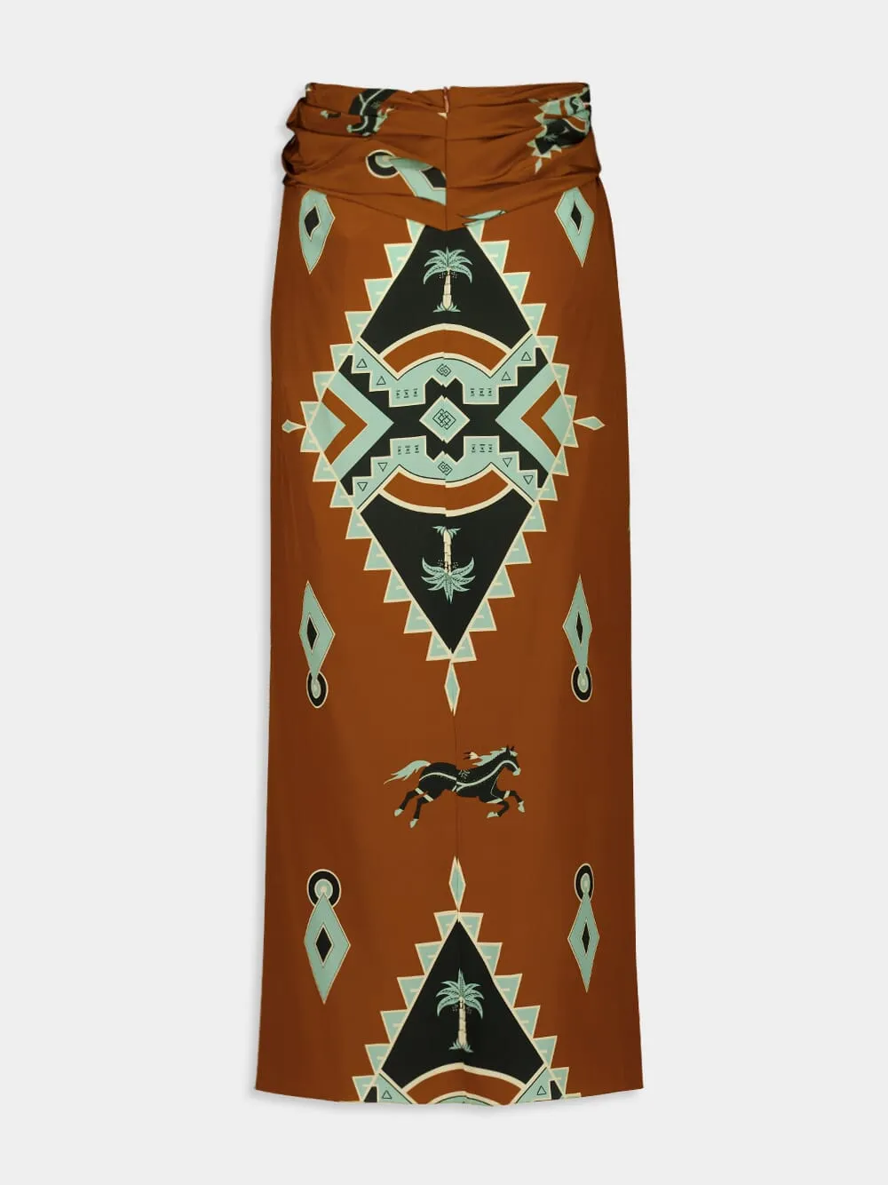 Wrap Horses Palms Print Midi Draped Skirt