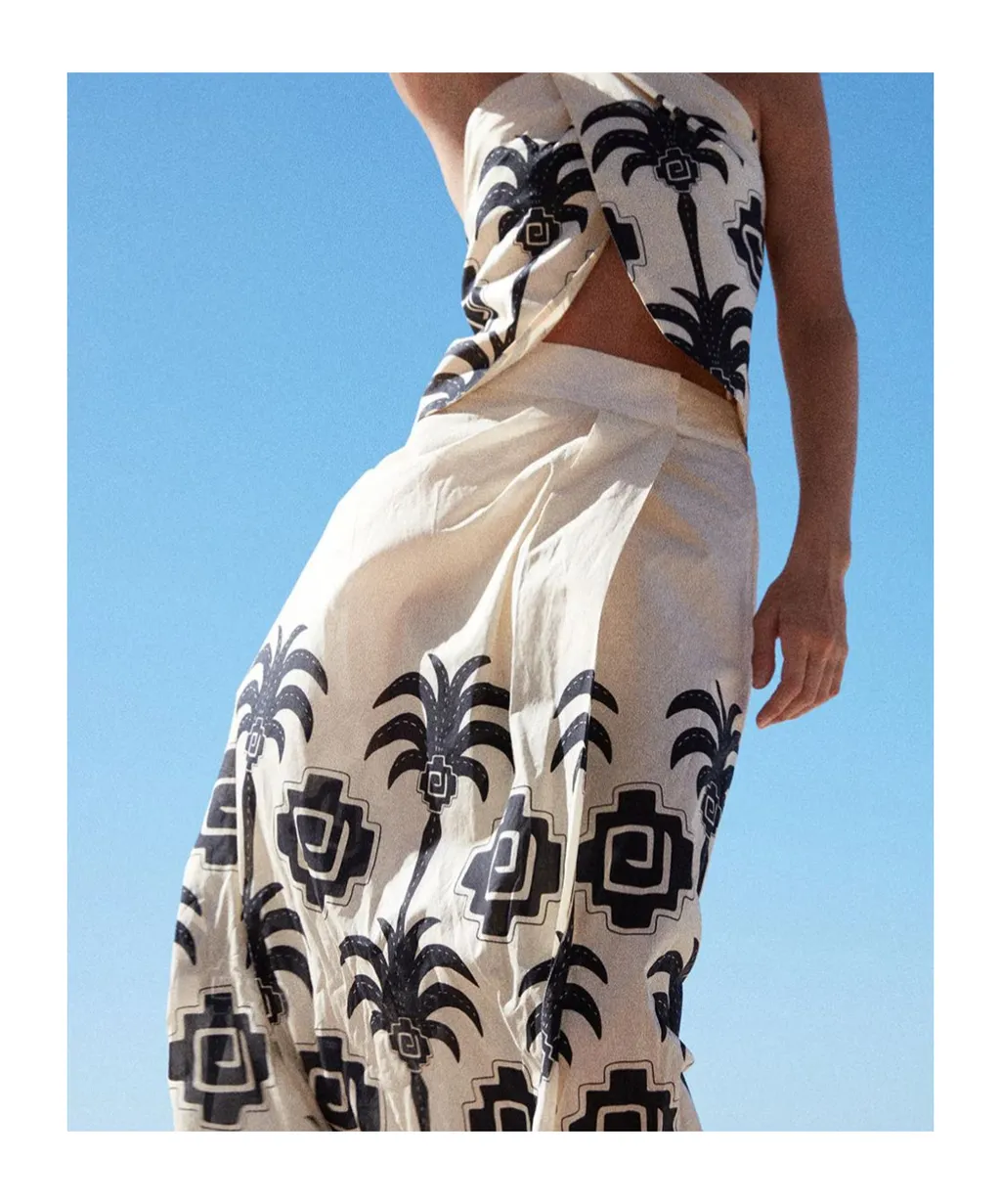 Palm-Print Wrap Maxi Skirt