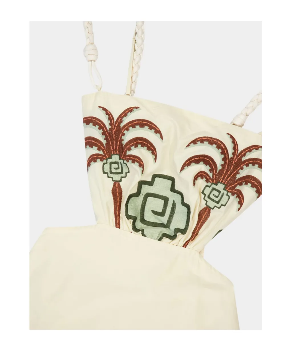 Tributaries Palm-Tree Embroidered Cut-Out Maxi Dress
