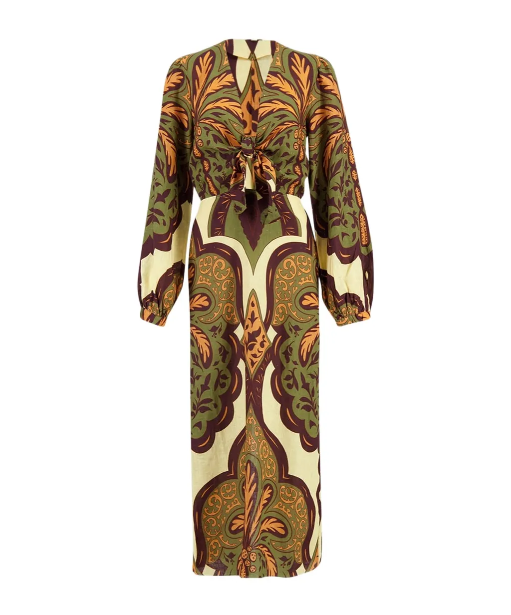 Tie-Front Paisley Print Dress