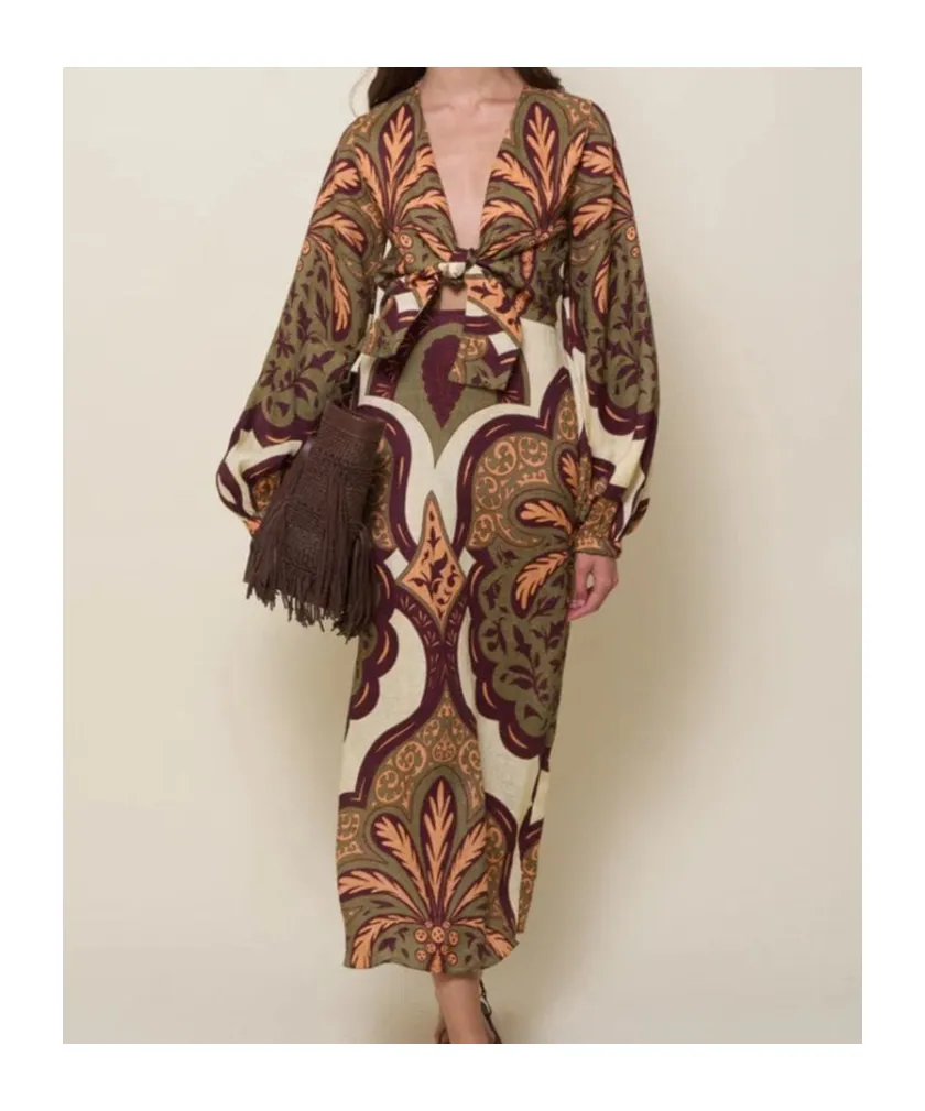 Tie-Front Paisley Print Dress