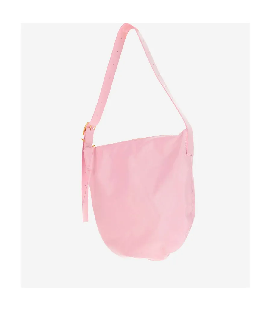 Crinkled-Finish Zip-Up Medium Shoulder Bag