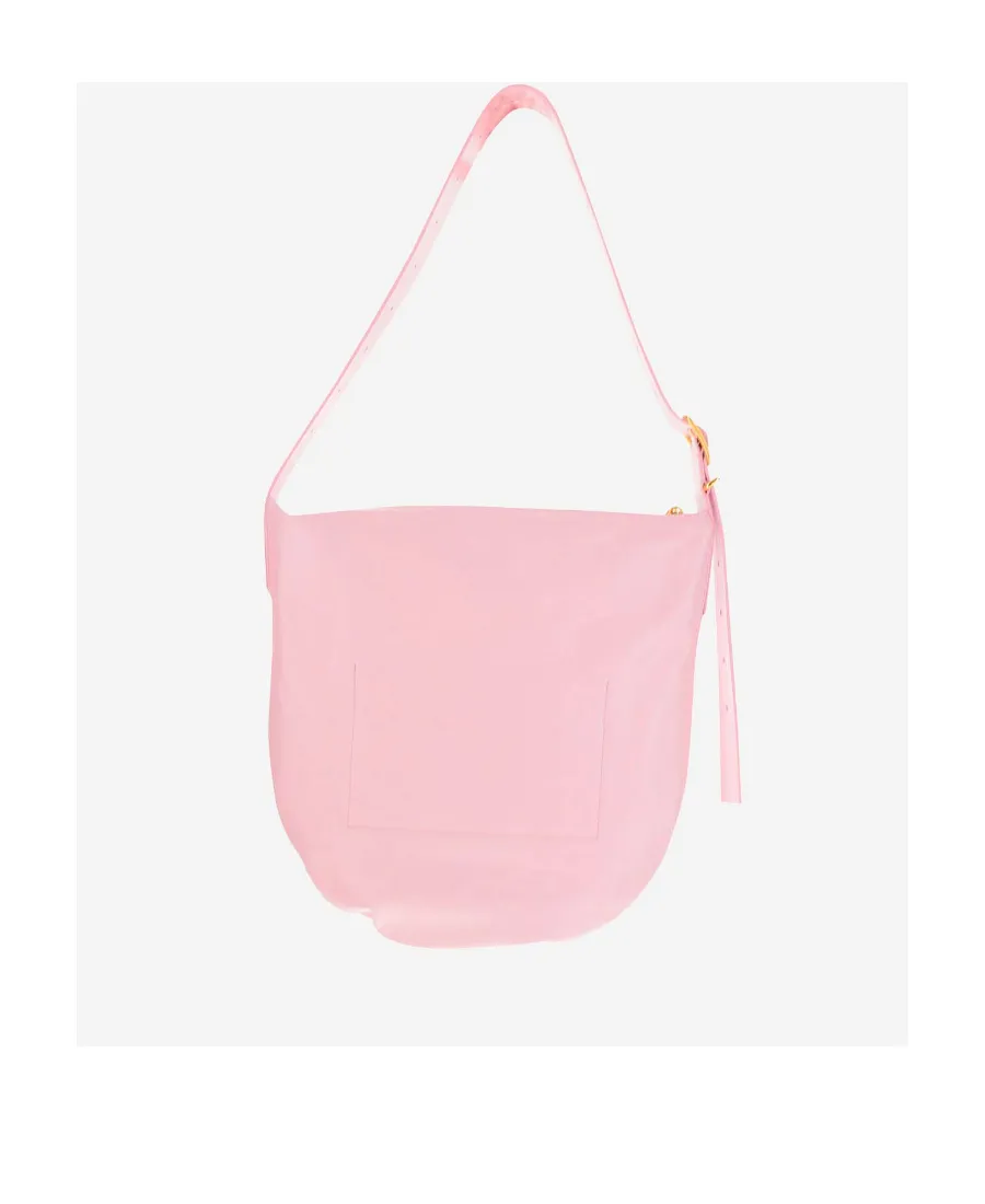 Crinkled-Finish Zip-Up Medium Shoulder Bag