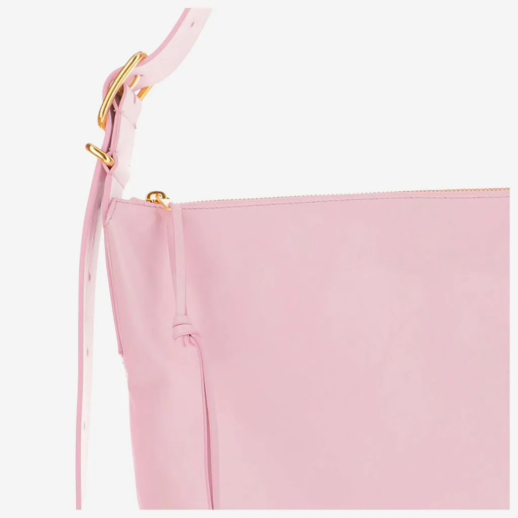 Crinkled-Finish Zip-Up Medium Shoulder Bag