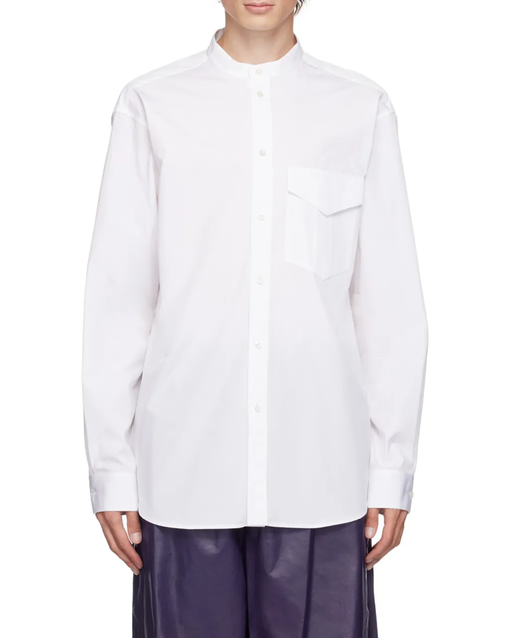 Stand-Collared Long-Sleeved Shirt