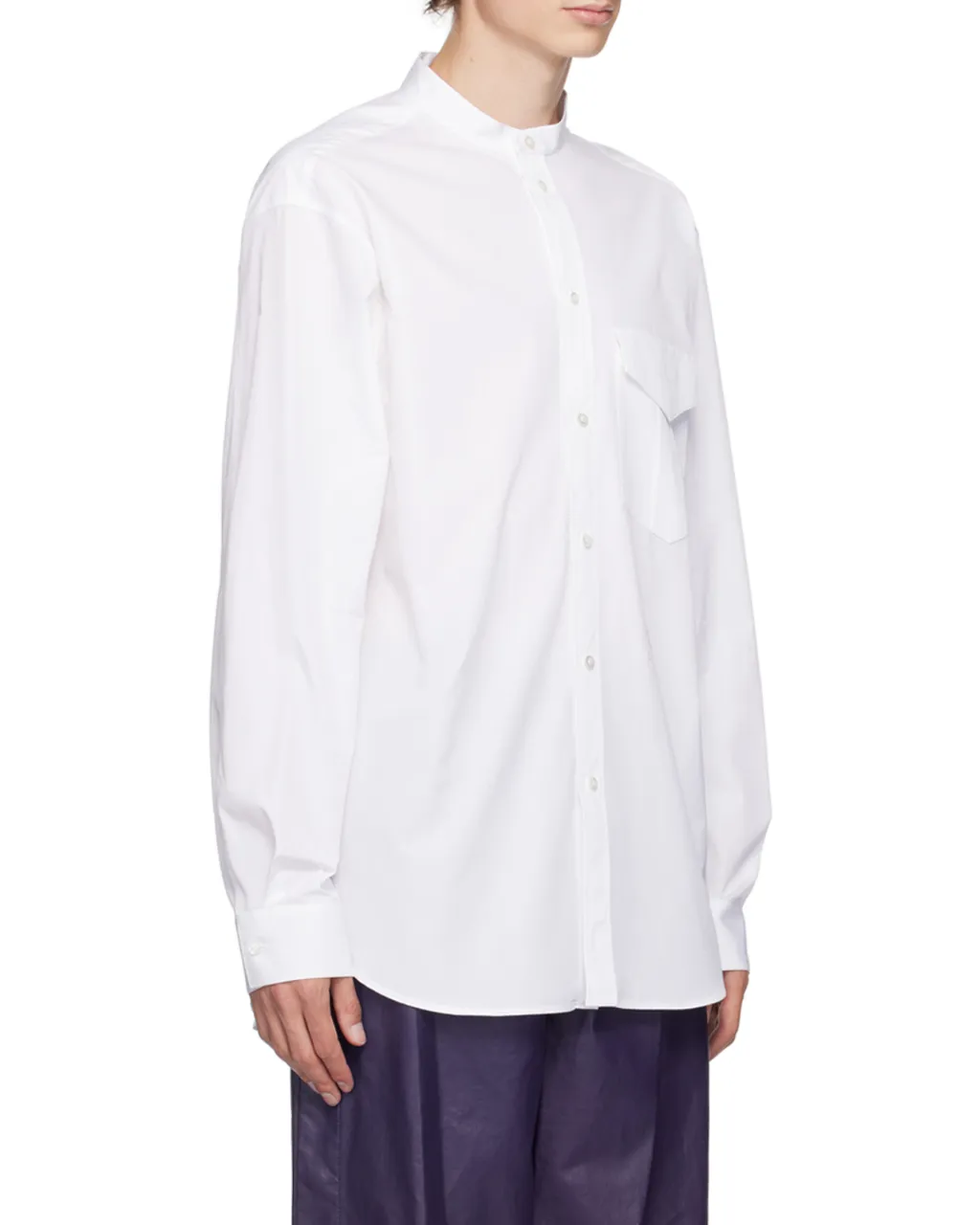 Stand-Collared Long-Sleeved Shirt
