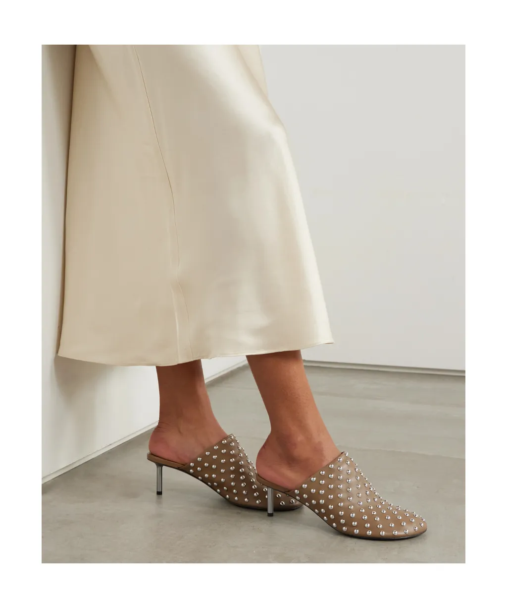 Stud Embellished Round Toe Mules