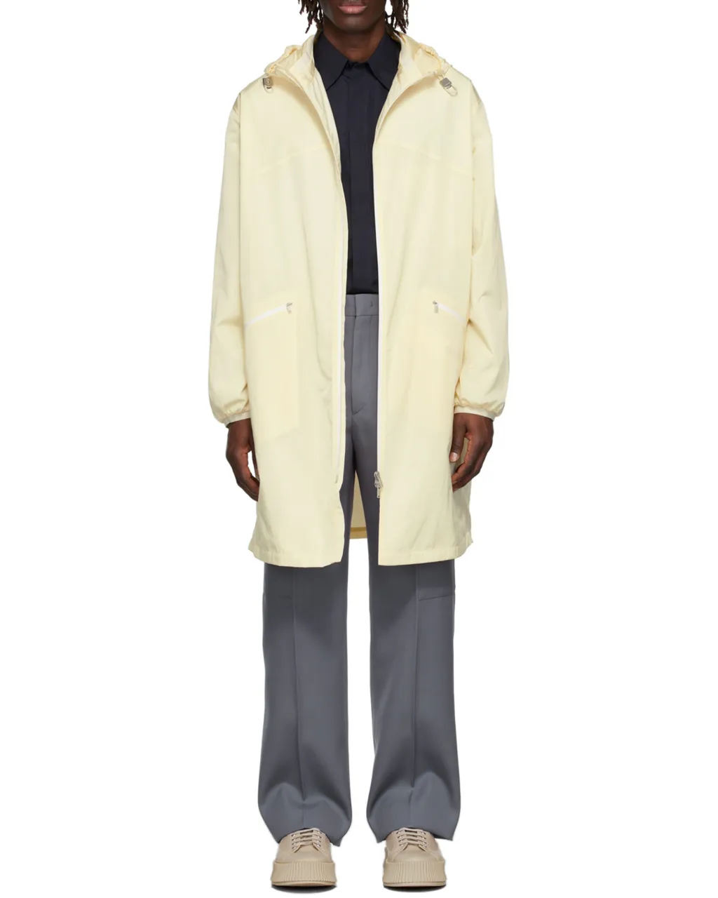 Hood Elastic Drawcord Parka Coat