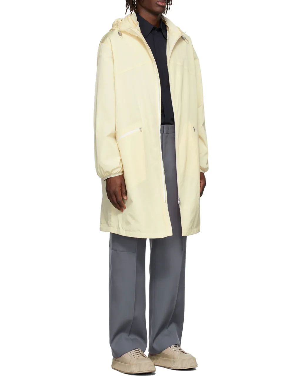 Hood Elastic Drawcord Parka Coat