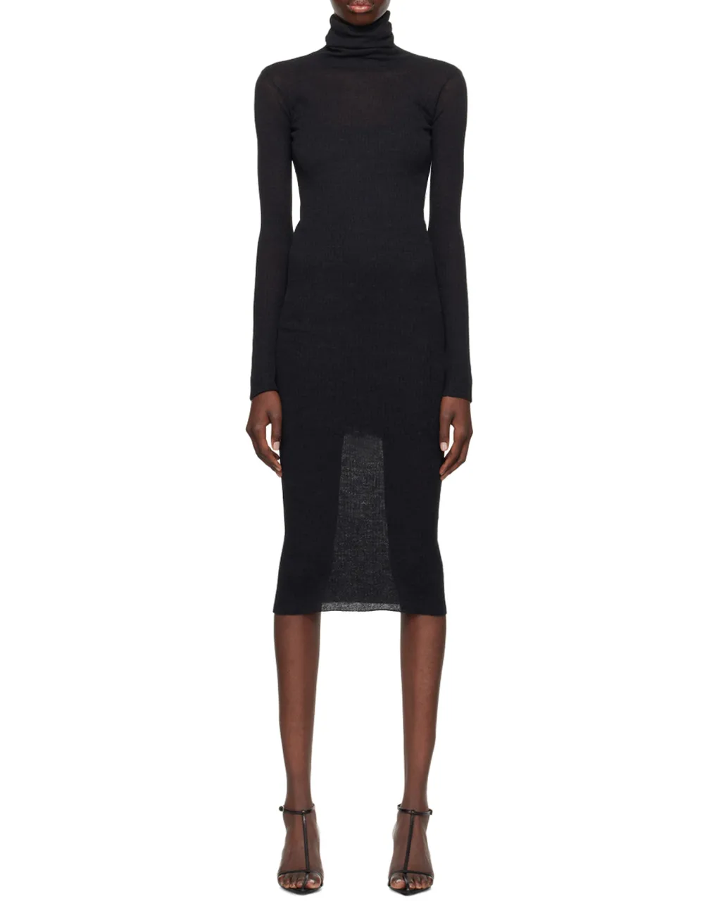 High-Neck Midi Ribbed Dress