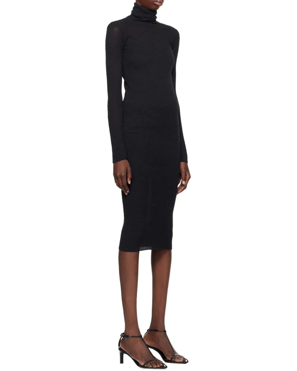 High-Neck Midi Ribbed Dress