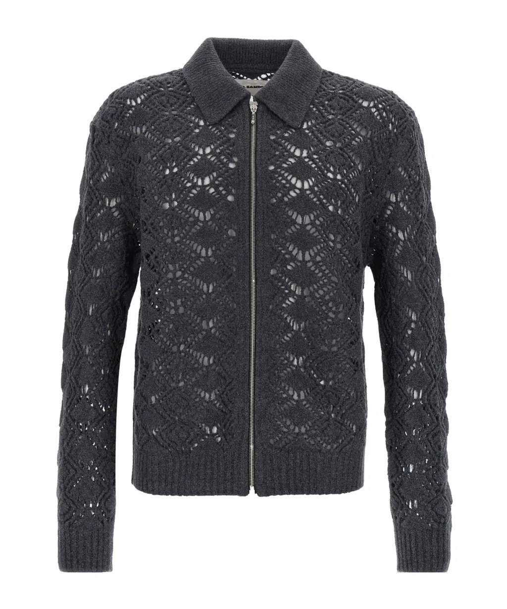 Openwork Zipped Knit Cardigan