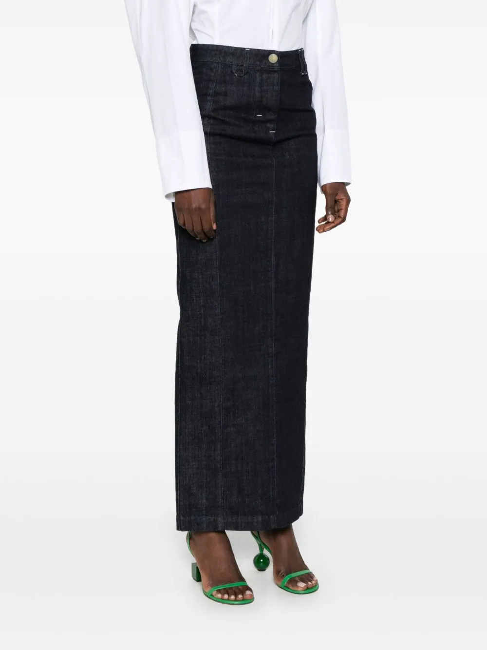 Le Jupe De-Nimes Rear Slit Maxi Skirt