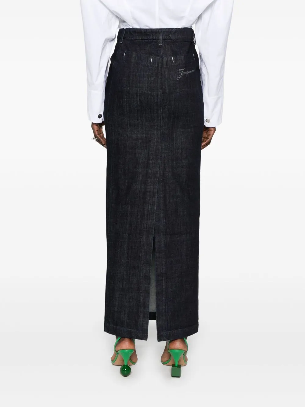 Le Jupe De-Nimes Rear Slit Maxi Skirt