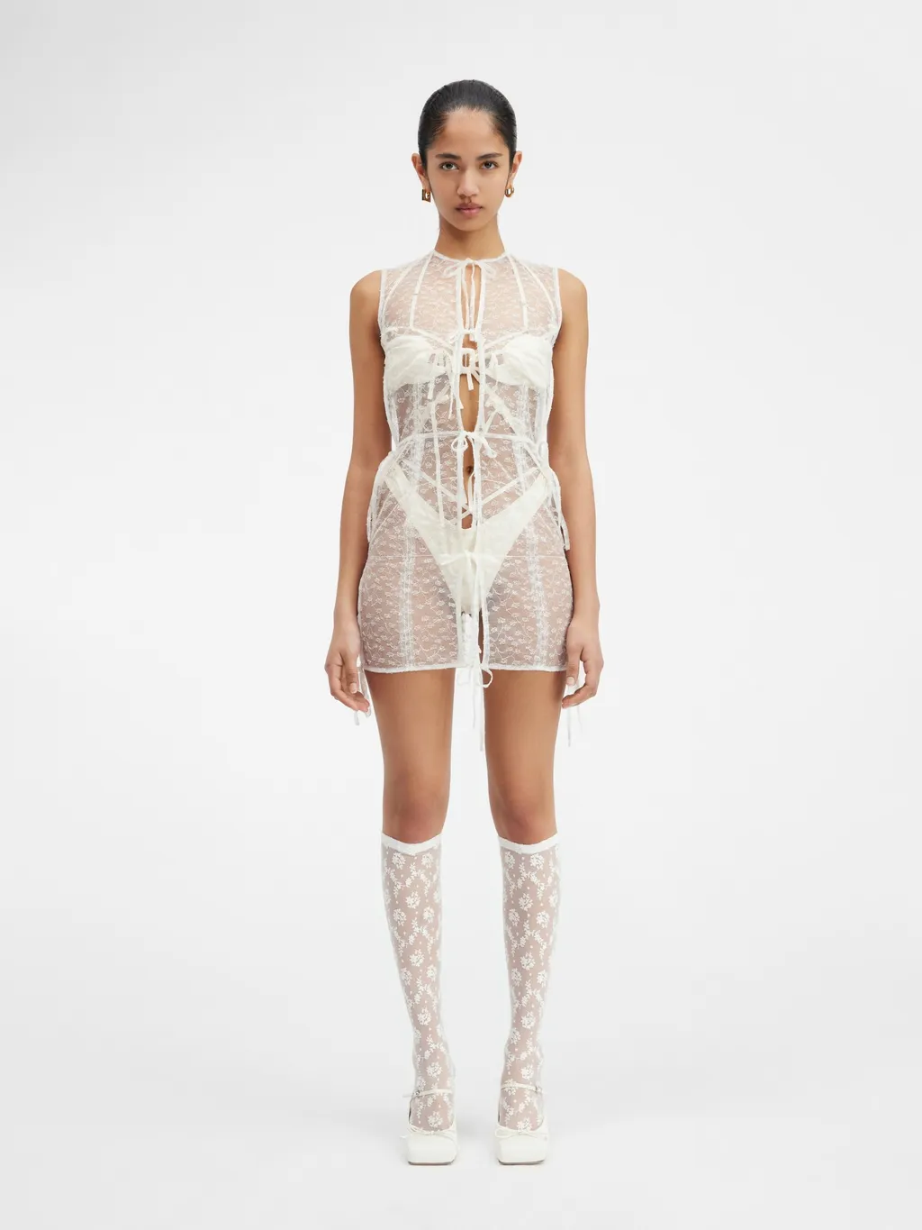 Sheer Ribbon Mini Dress