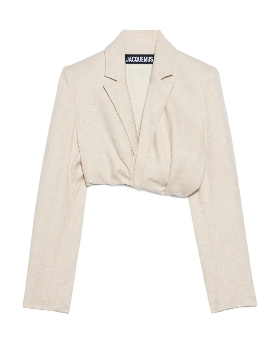 Ruched-Effect Cropped Tailor Blazer