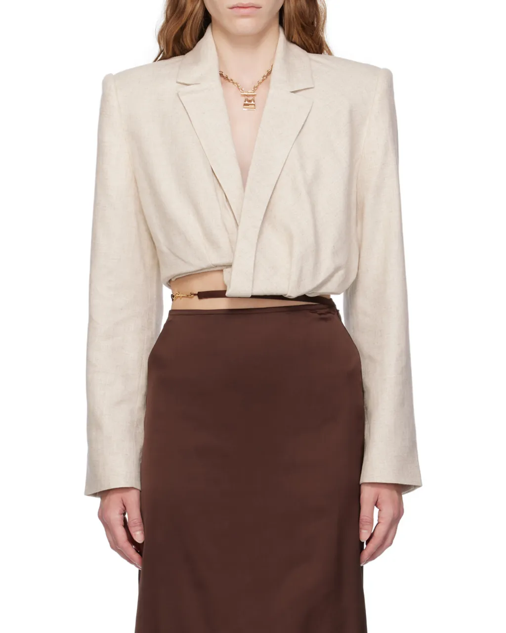 Ruched-Effect Cropped Tailor Blazer