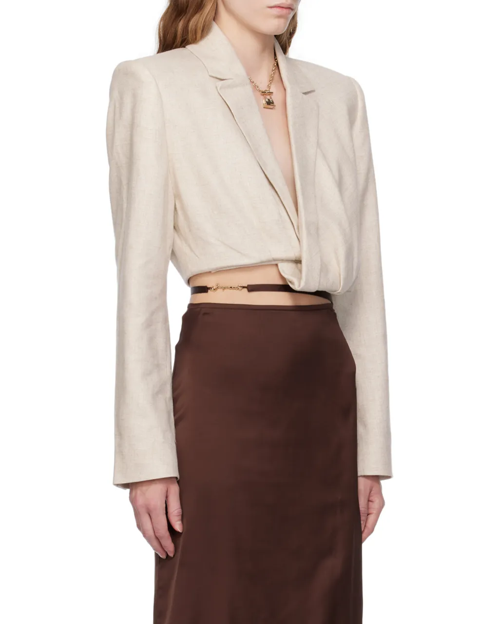 Ruched-Effect Cropped Tailor Blazer