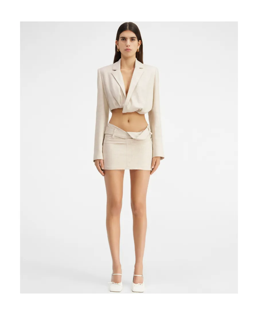 Ruched-Effect Cropped Tailor Blazer