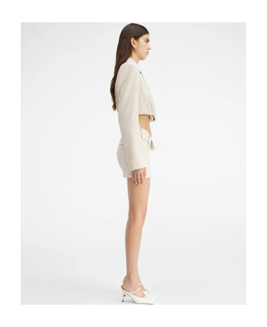 Ruched-Effect Cropped Tailor Blazer