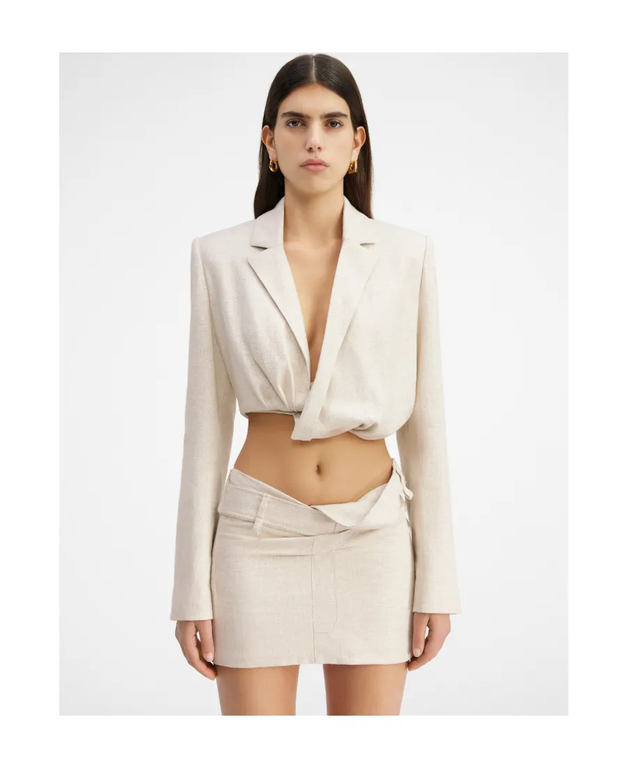 Ruched-Effect Cropped Tailor Blazer