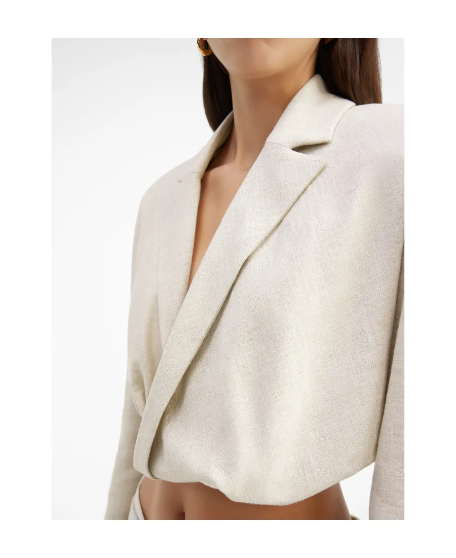 Ruched-Effect Cropped Tailor Blazer