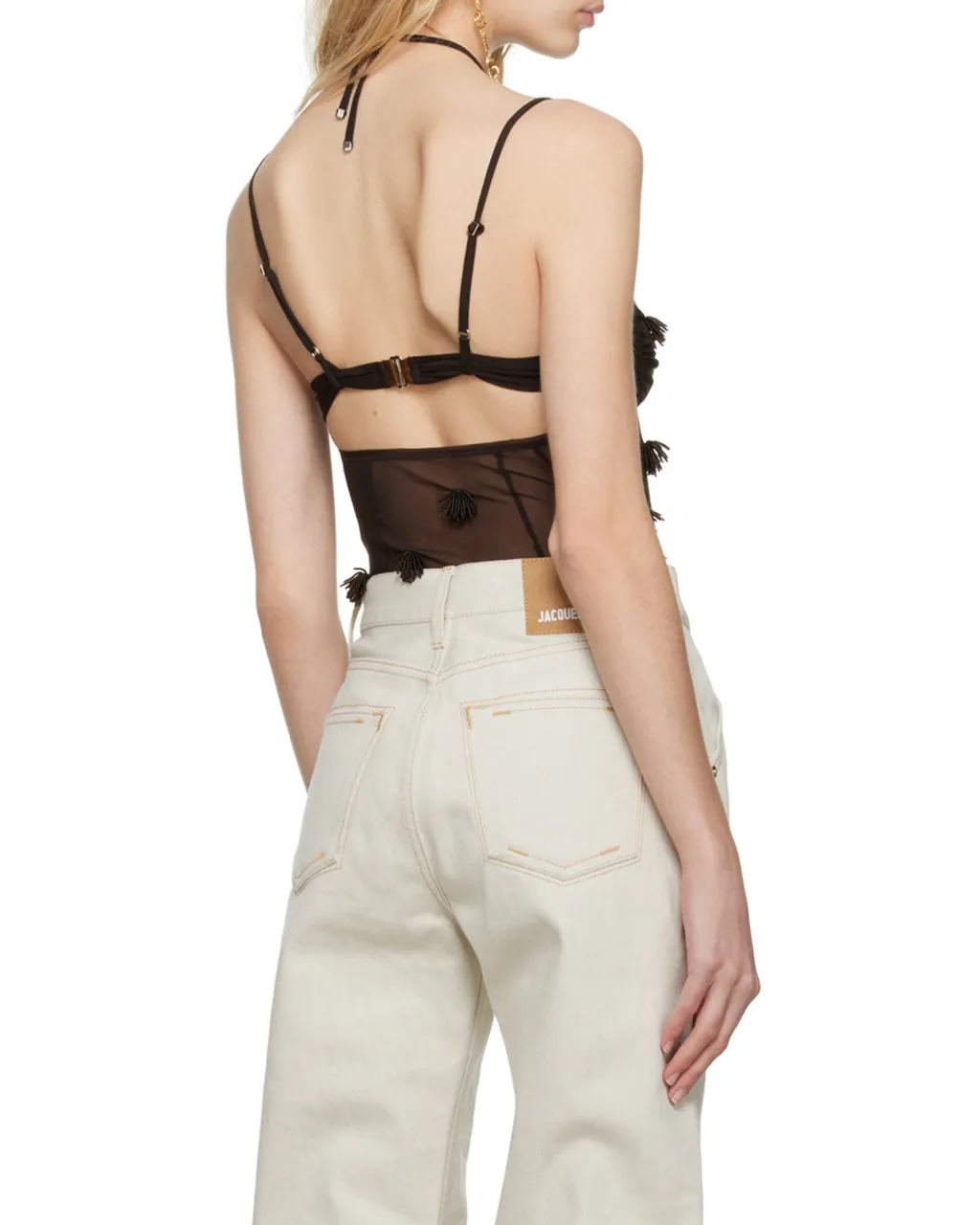 Fringe-Detail Sheer Bodysuit