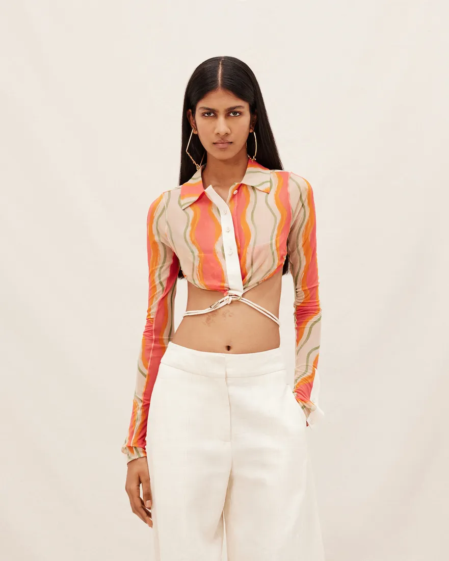 Printed Mesh Long Sleeve Shirt