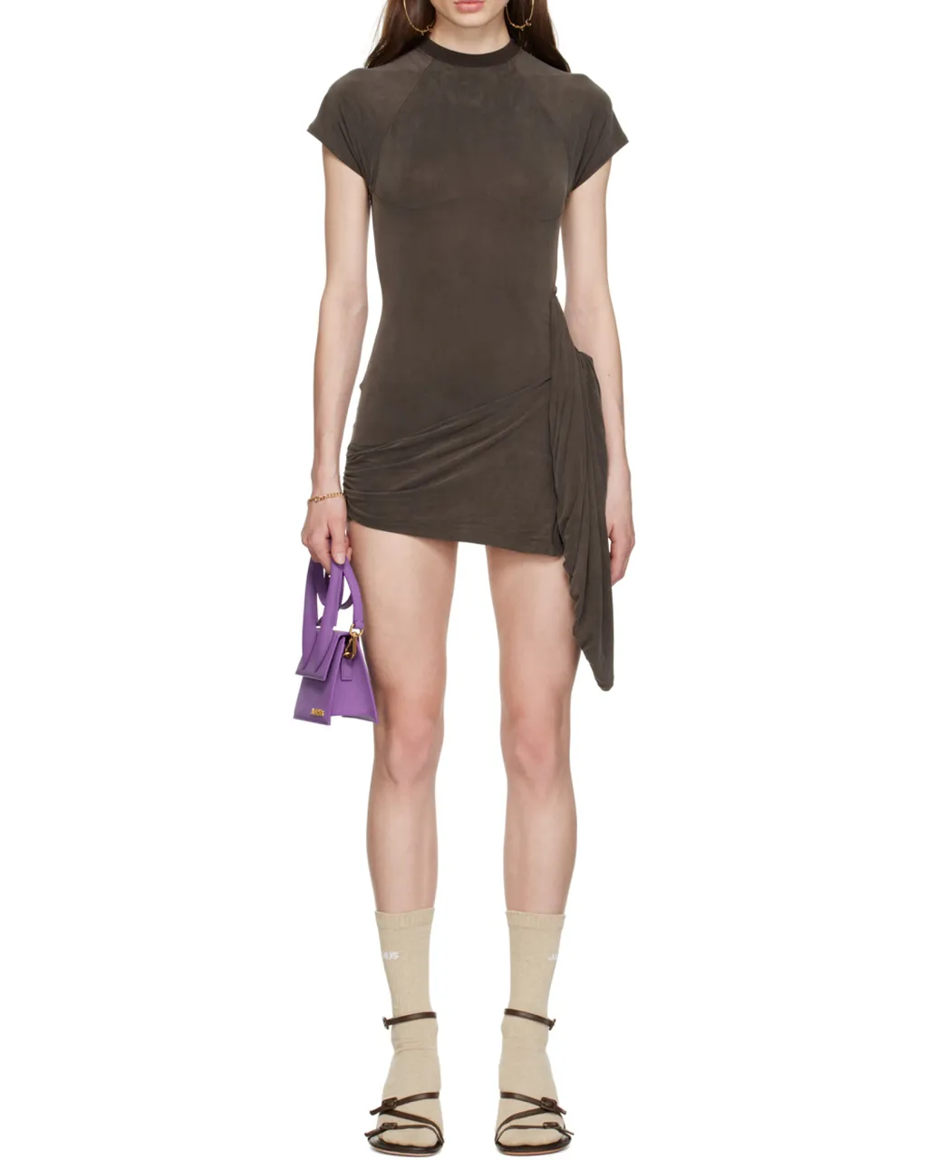 Draped Short-Sleeve Dress