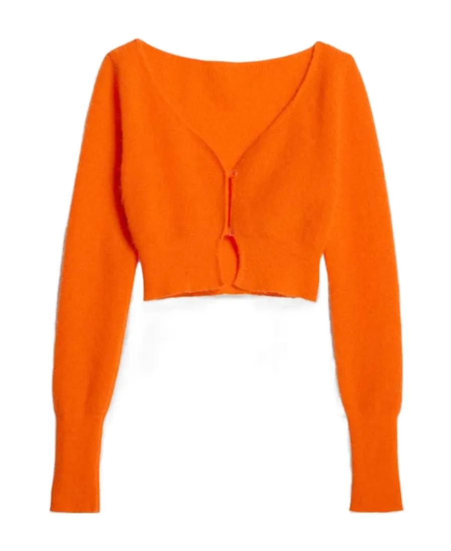 V-Neck Buttoned Cropped Cardigan