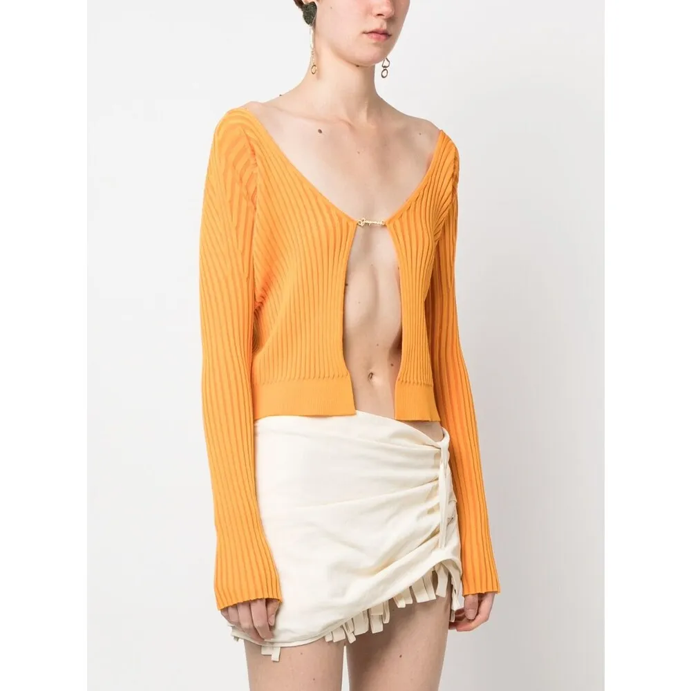 Logo-Plaque Ribbed-Knit Cardigan