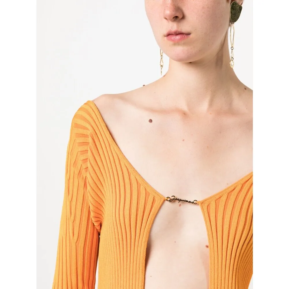 Logo-Plaque Ribbed-Knit Cardigan