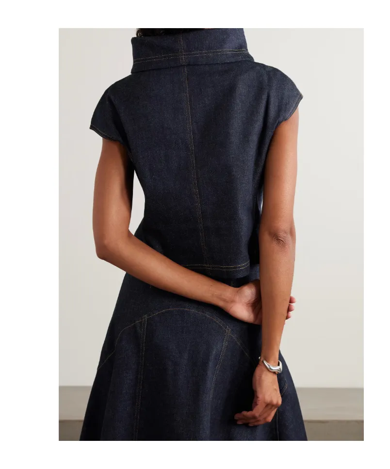 High Collar Denim Vest