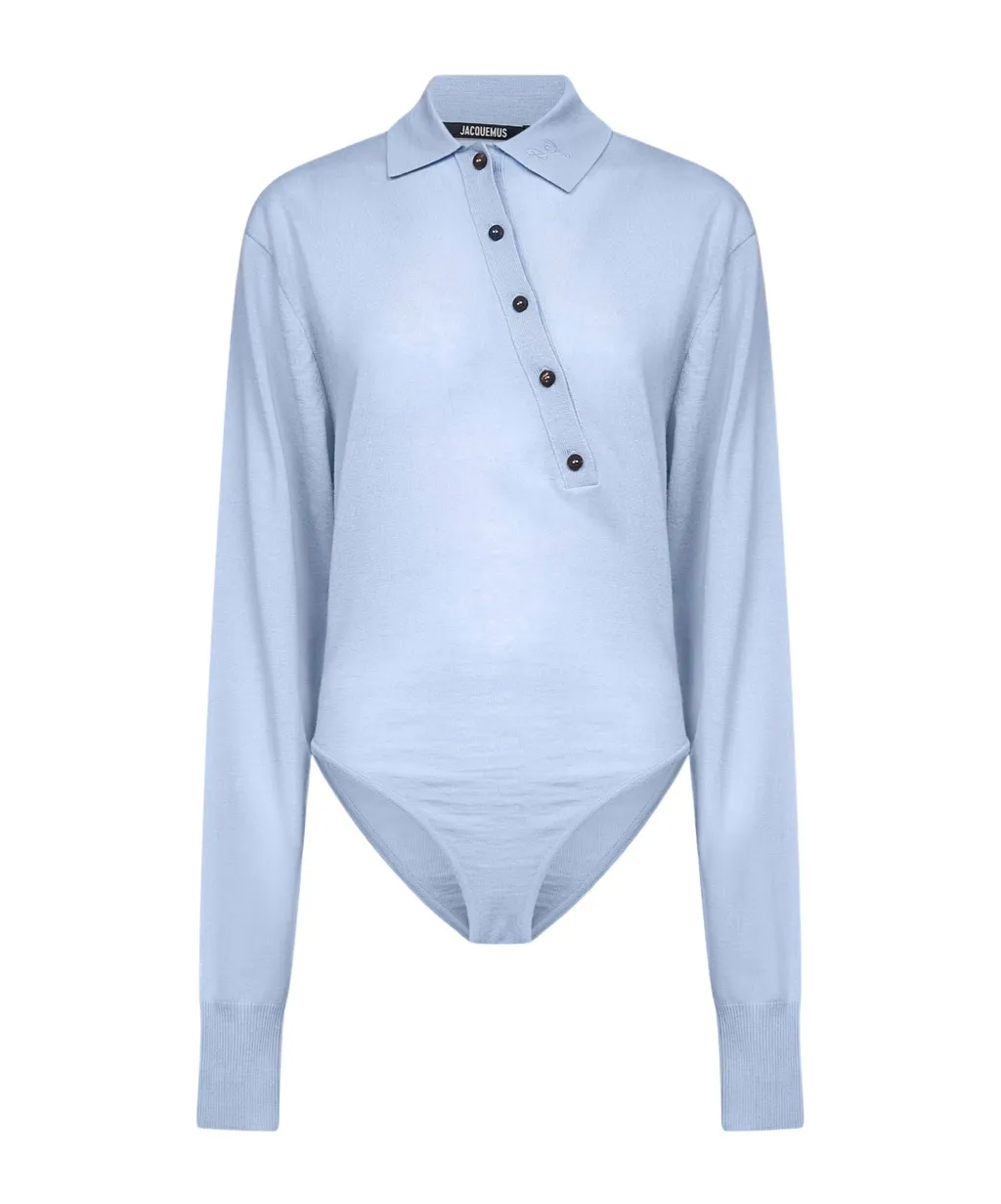 Collared Long-Sleeve Knit Bodysuit