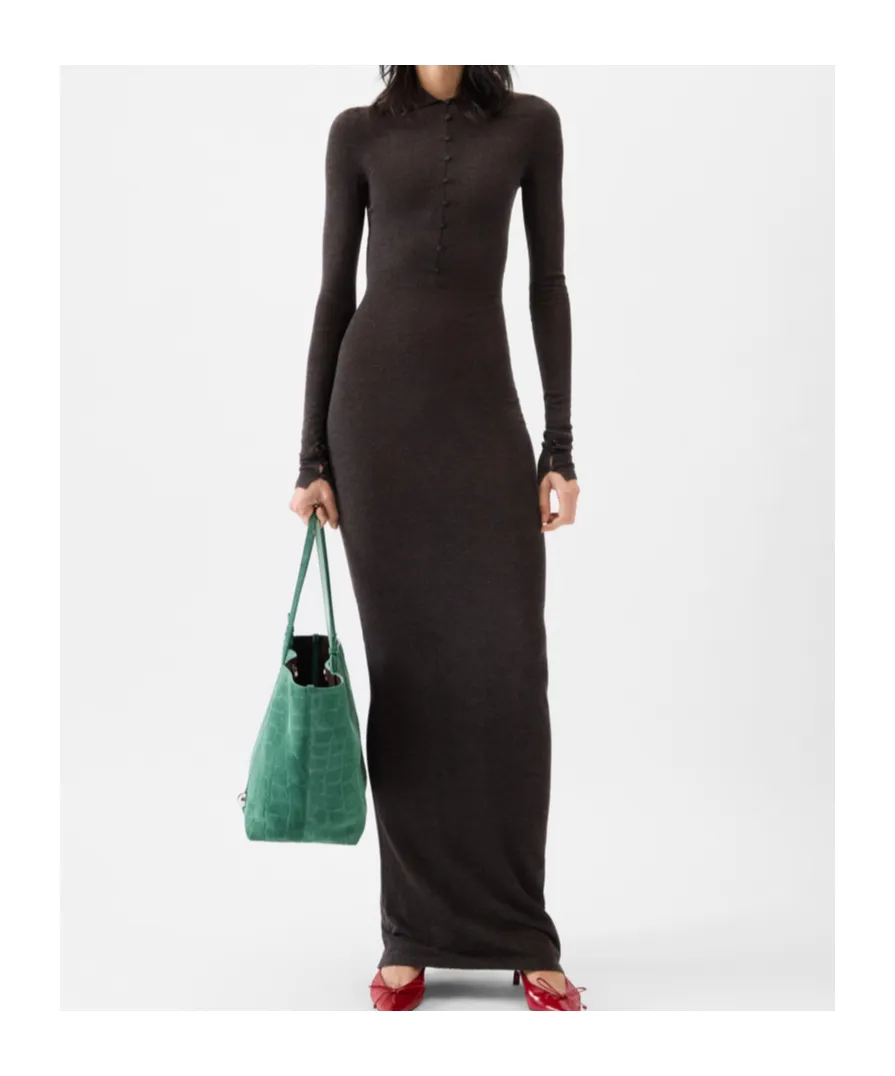 Collared Long-Sleeve Knit Dress