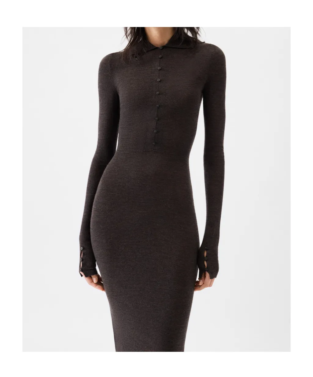 Collared Long-Sleeve Knit Dress