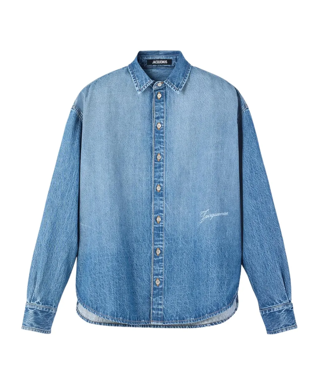 Logo Embroidered Button-Up Denim Shirt