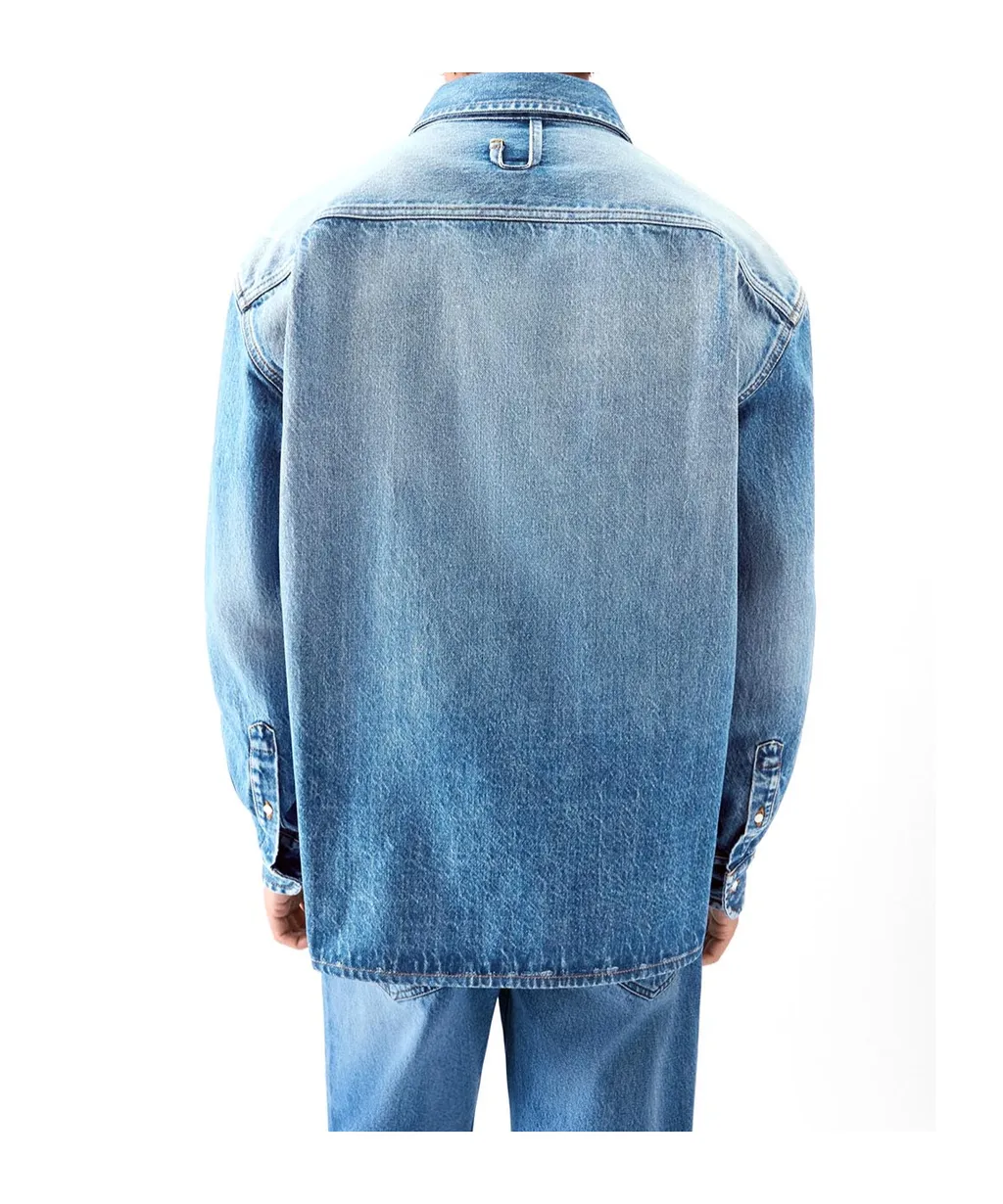 Logo Embroidered Button-Up Denim Shirt