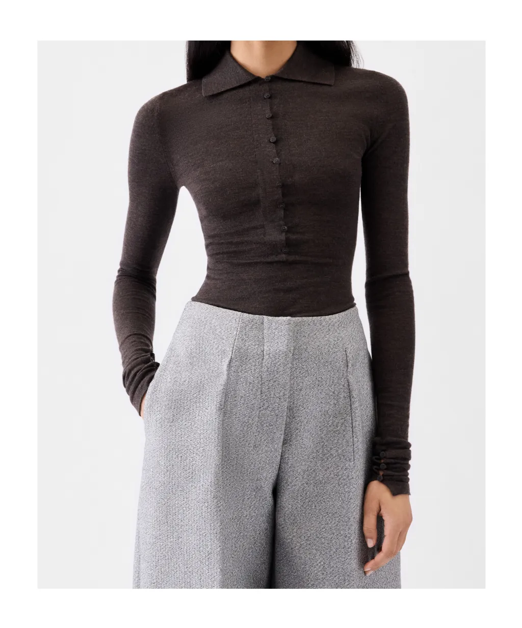 Collared Long-Sleeve Knit Top