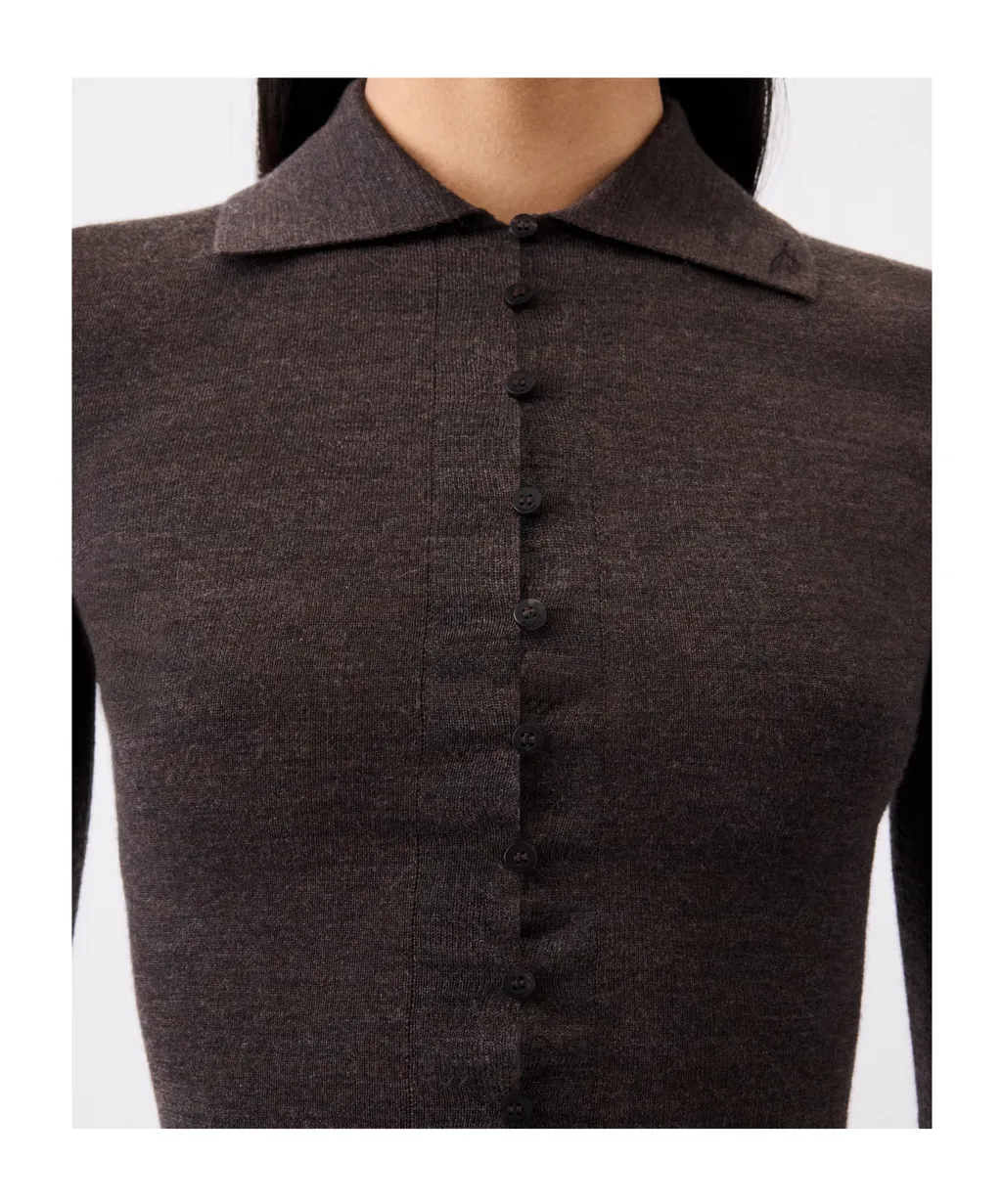 Collared Long-Sleeve Knit Top
