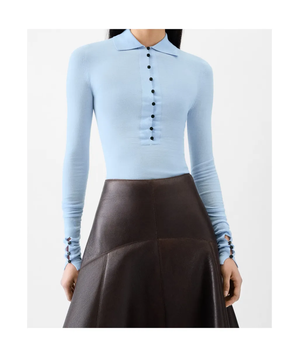 Collared Long-Sleeve Knit Top