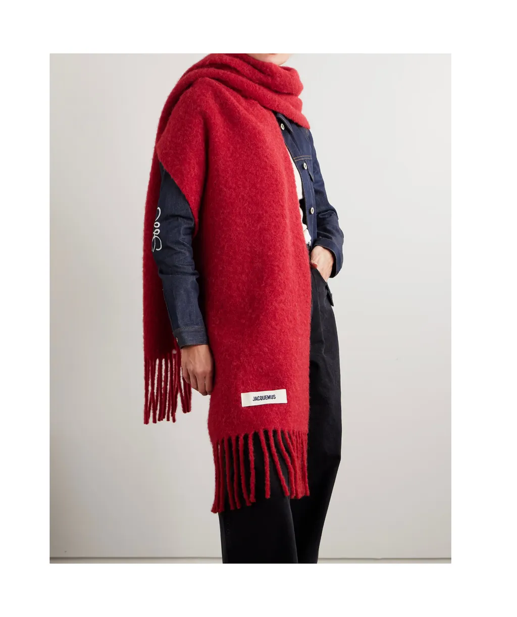 Logo Patch Fringed Scarf