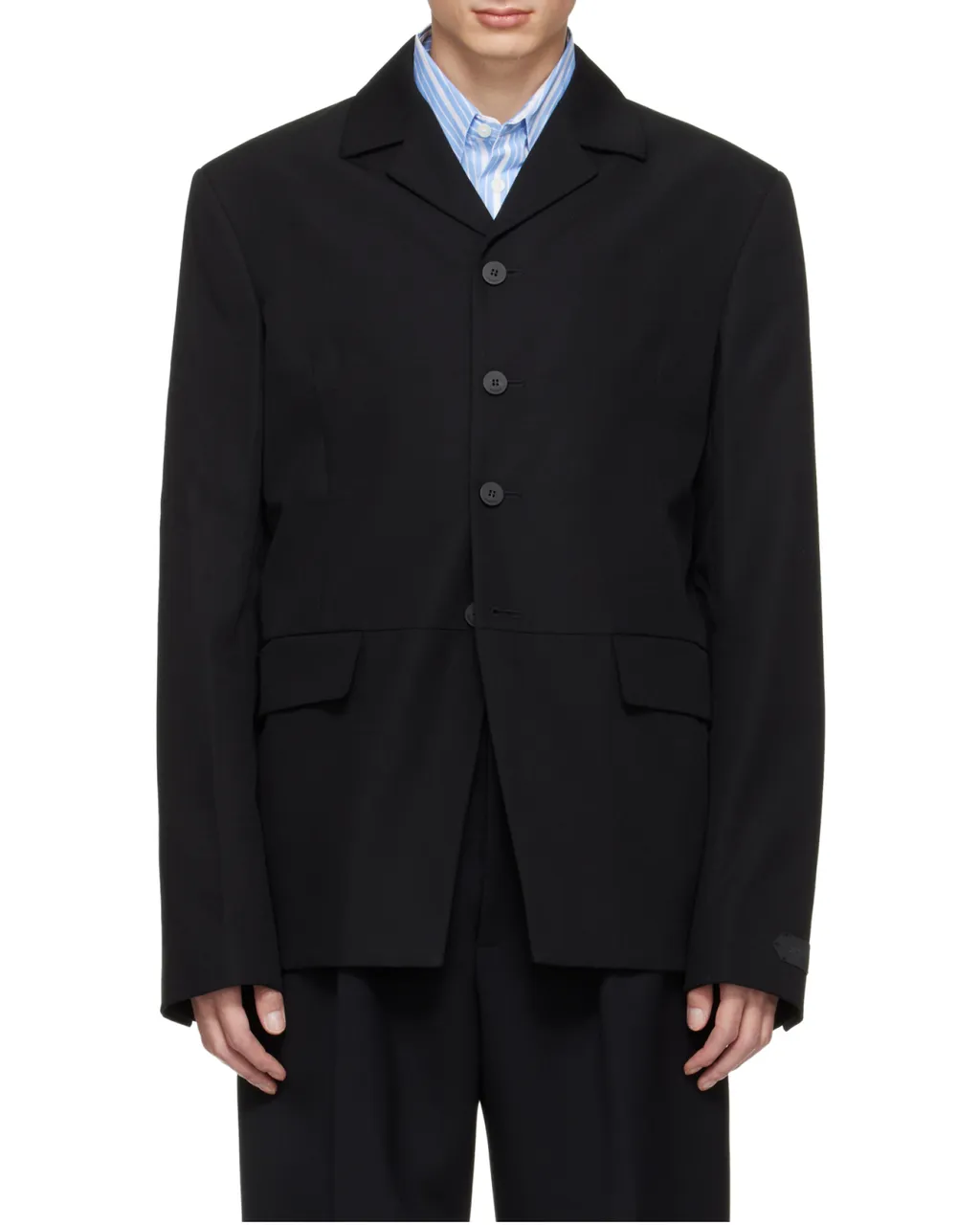 Buttoned Collarless Blazer
