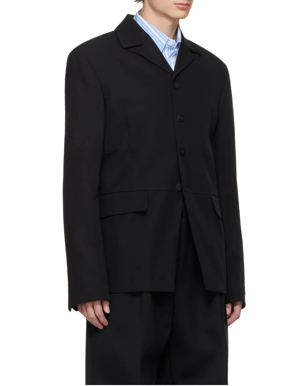 Buttoned Collarless Blazer