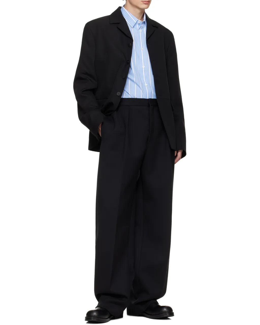 Buttoned Collarless Blazer