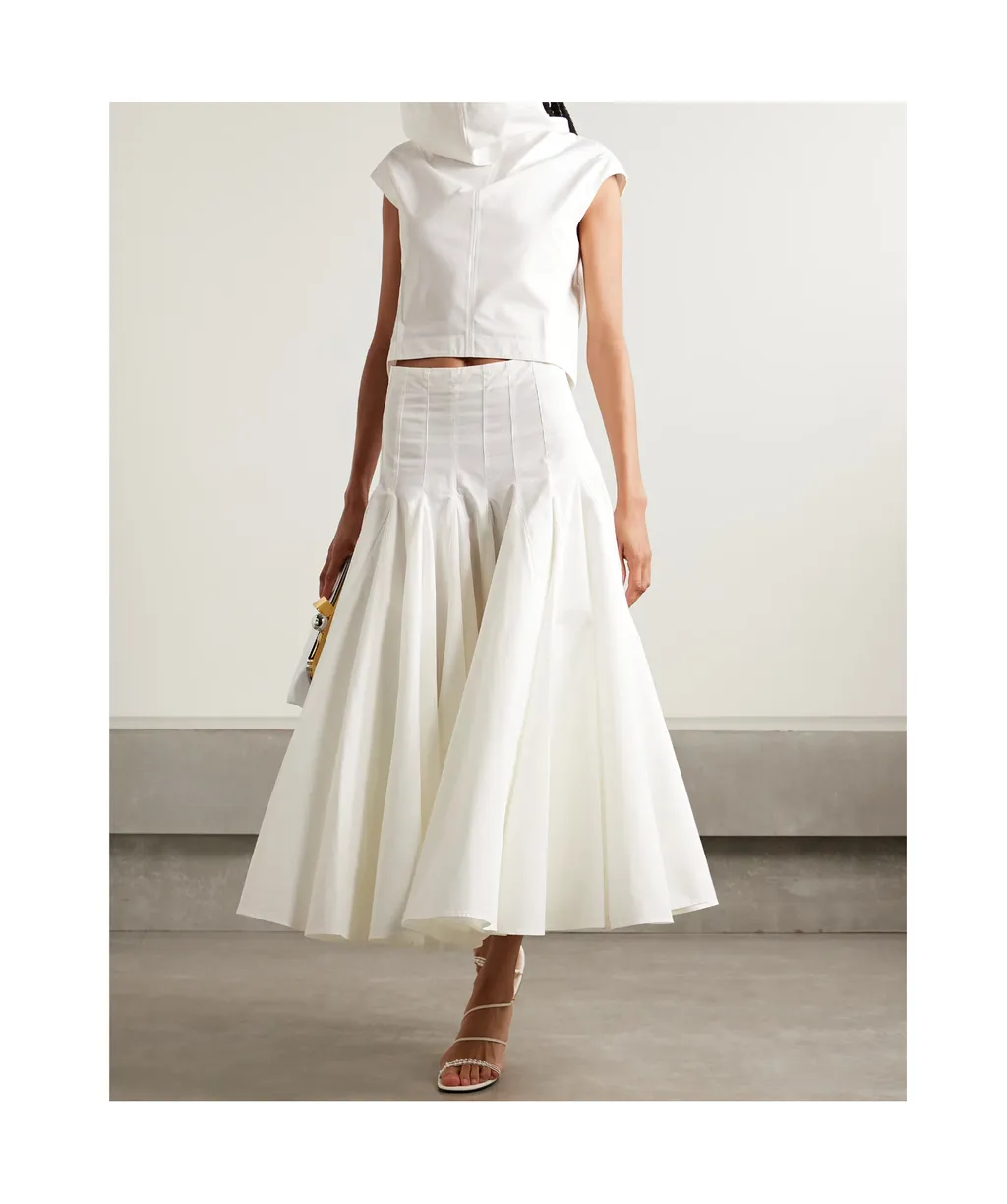 High Waisted Pleated Midi Skirt