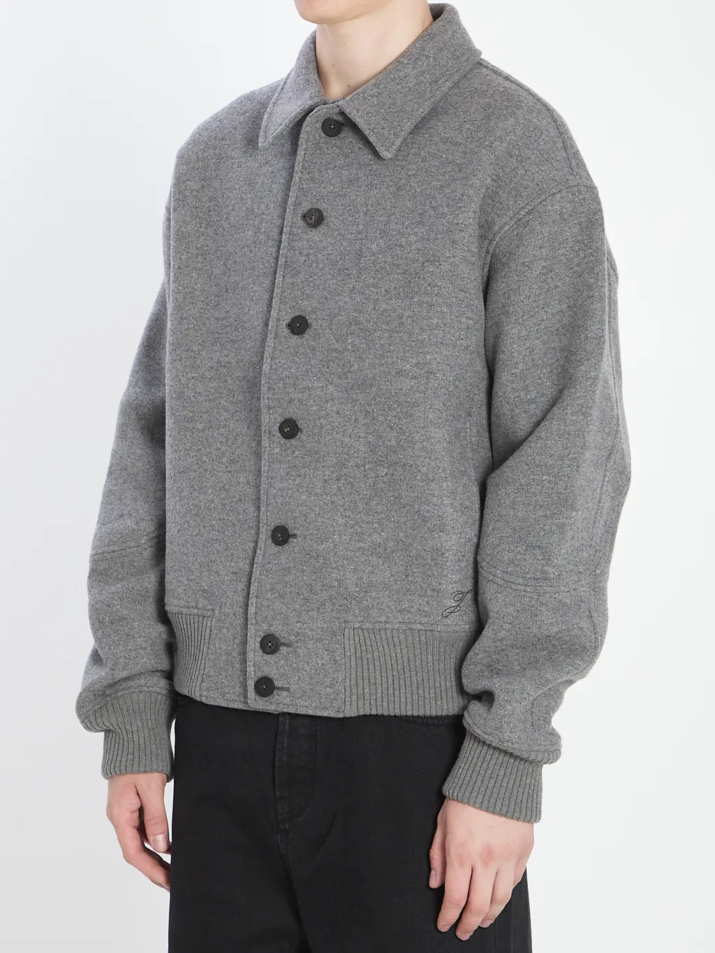 Logo Embroidered Ribbed Hem Jacket